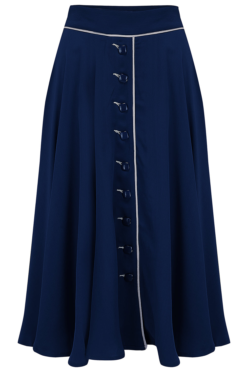Agent Peggy Carter Costume, Dresses, Hats Rita Swing Skirt in Navy with Ivory Detailing Classic 1940s Style £49.00 AT vintagedancer.com