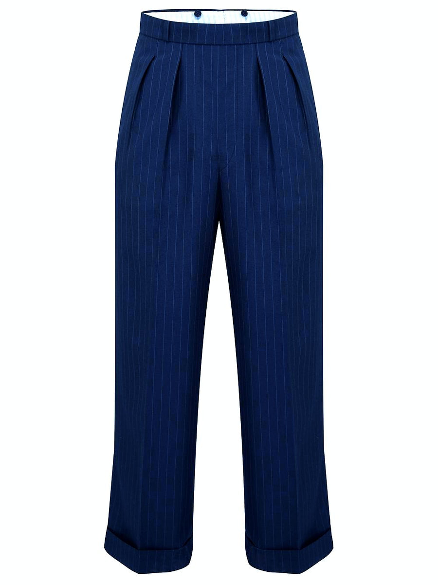 Navy Blue with Pinstripe Oxford Bags, Mens 1940s Inspired Trousers ...