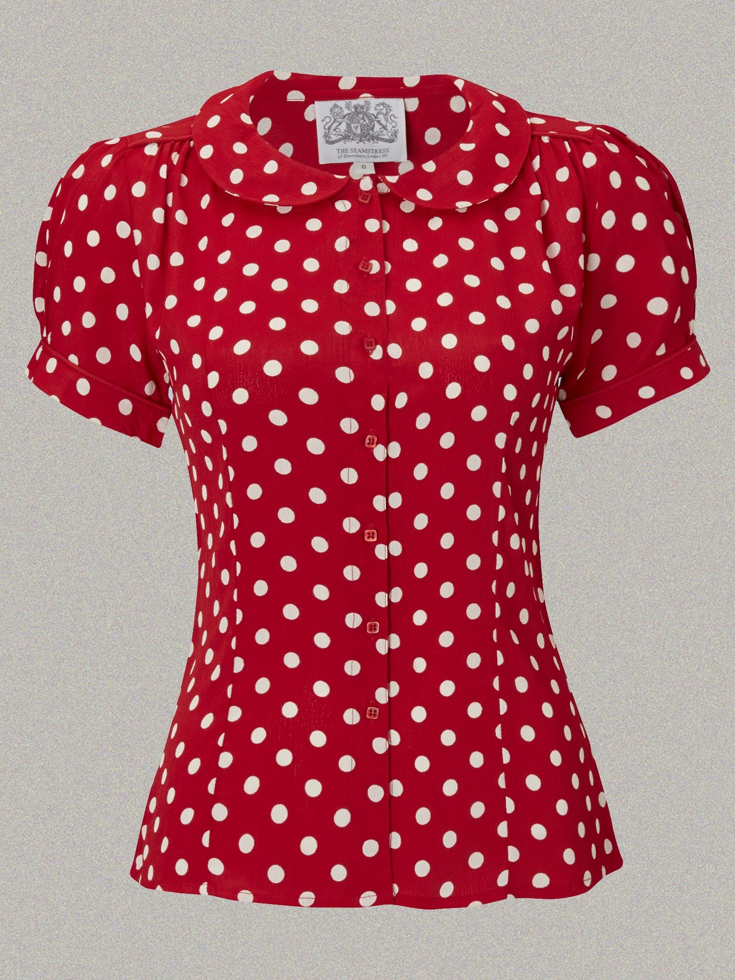 50s Shirts & Tops | 1950s Blouses & Knitwear Jive Short Sleeve Blouse in Red with Polka Dot Spot Classic 1940s Vintage Style £39.95 AT vintagedancer.com