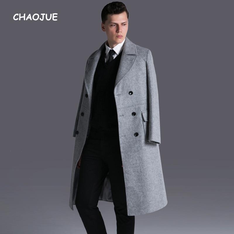 Buy Chaojue Men's Double Breasted Long Wool Coat Fall/Winter Extra ...