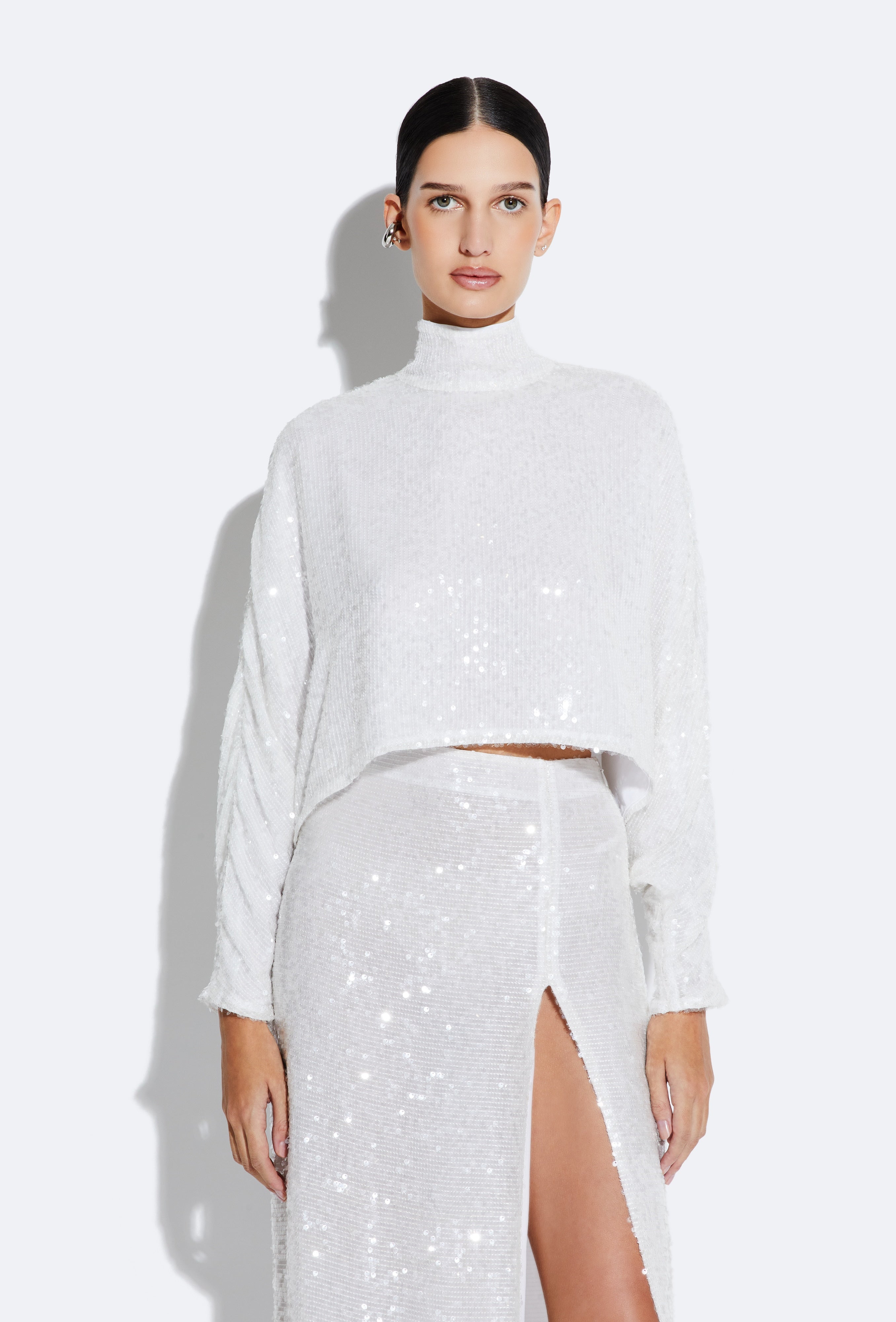 Shop Lapointe Sequin Caftan Top In White