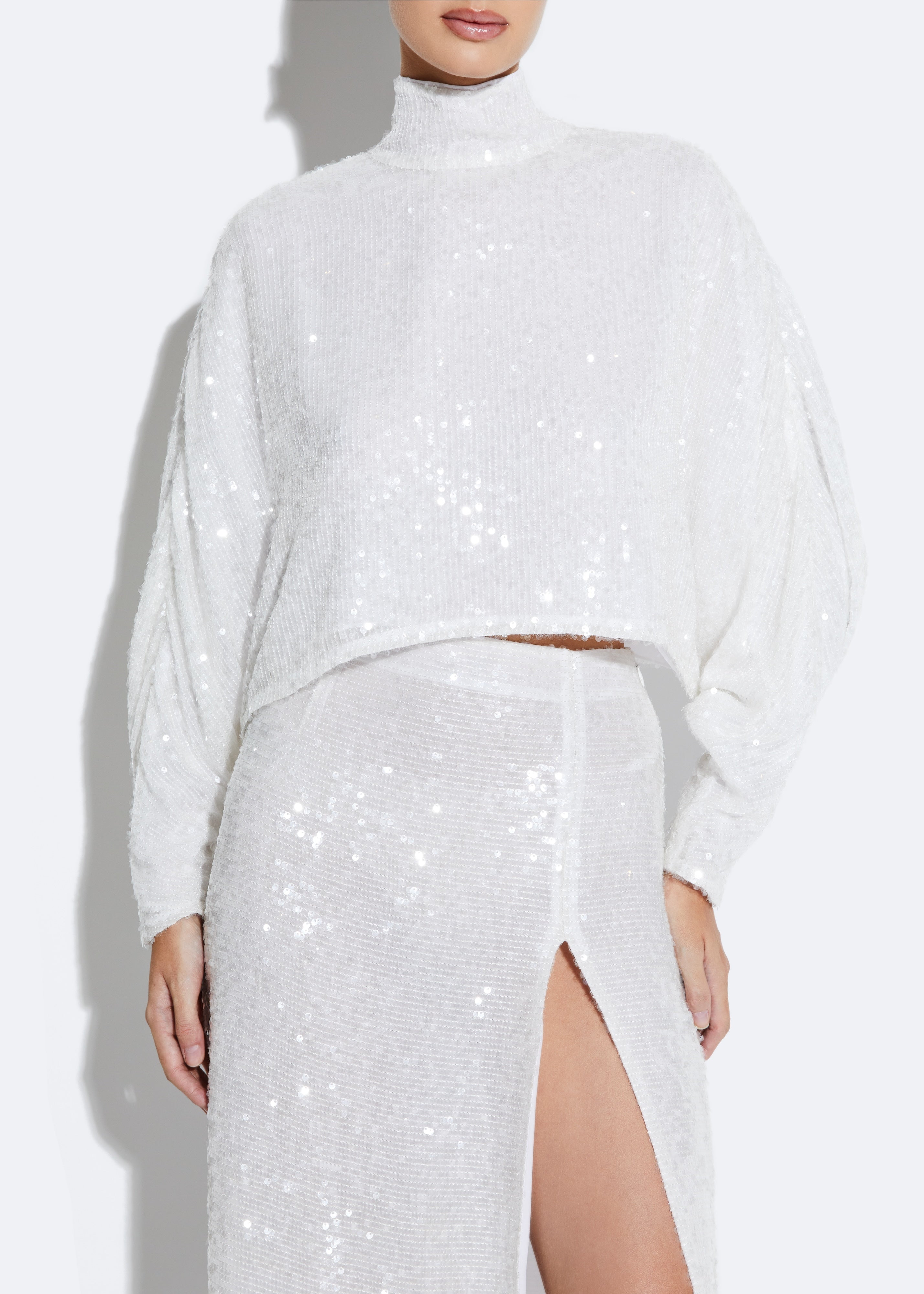 Shop Lapointe Sequin Caftan Top In White