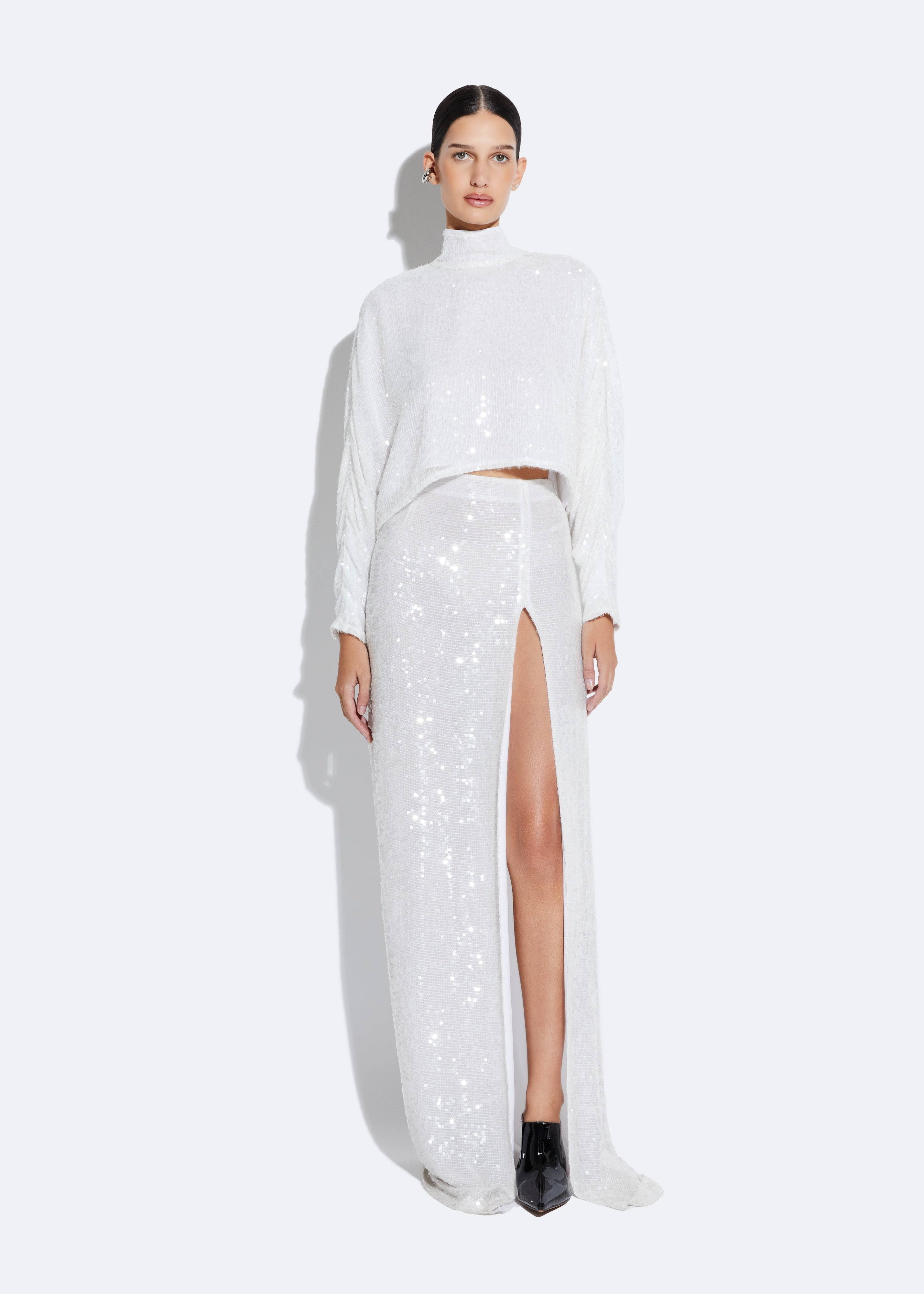 Shop Lapointe Sequin Maxi Skirt In White