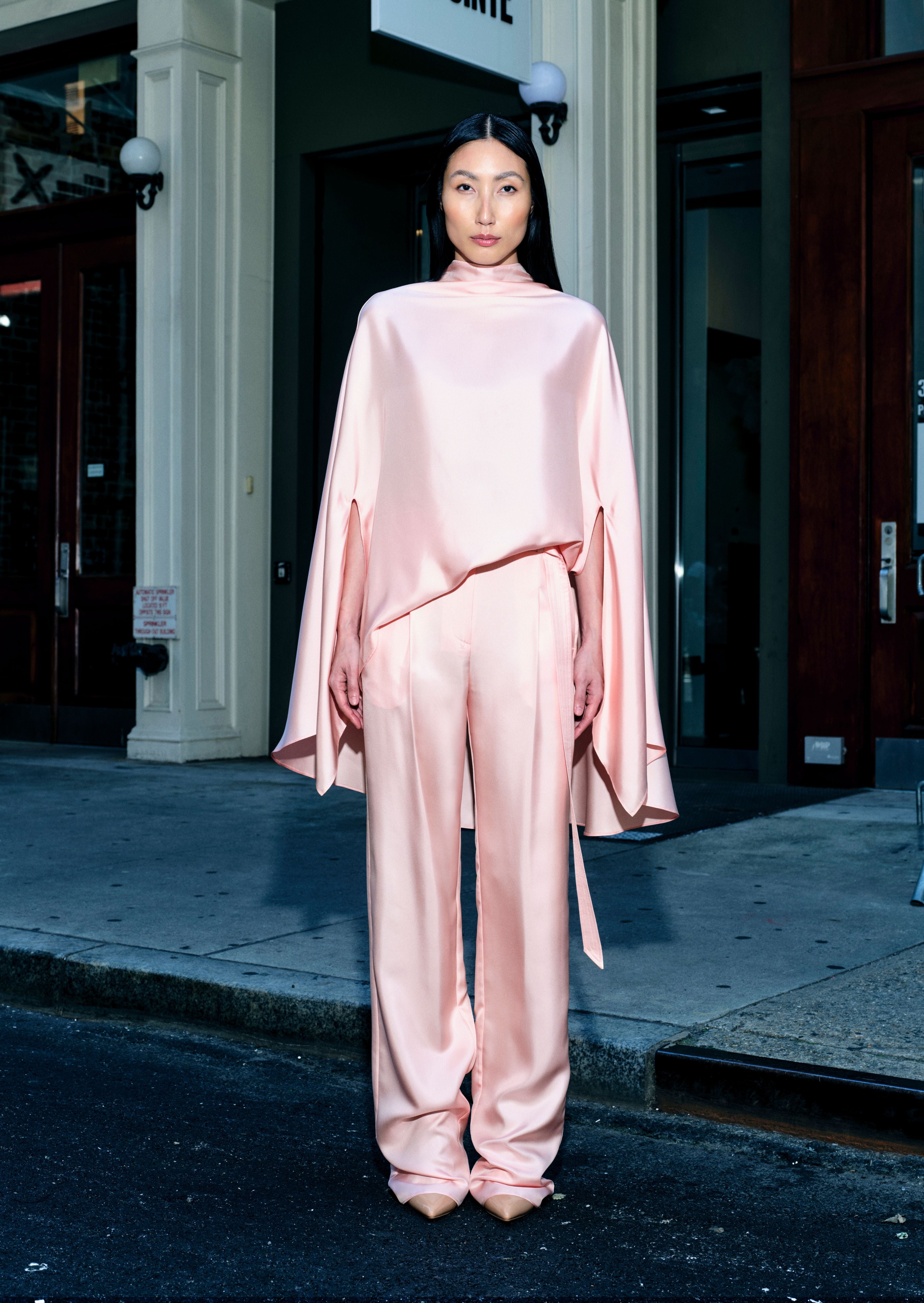 Lapointe Silky Twill Belted Pant In Pink