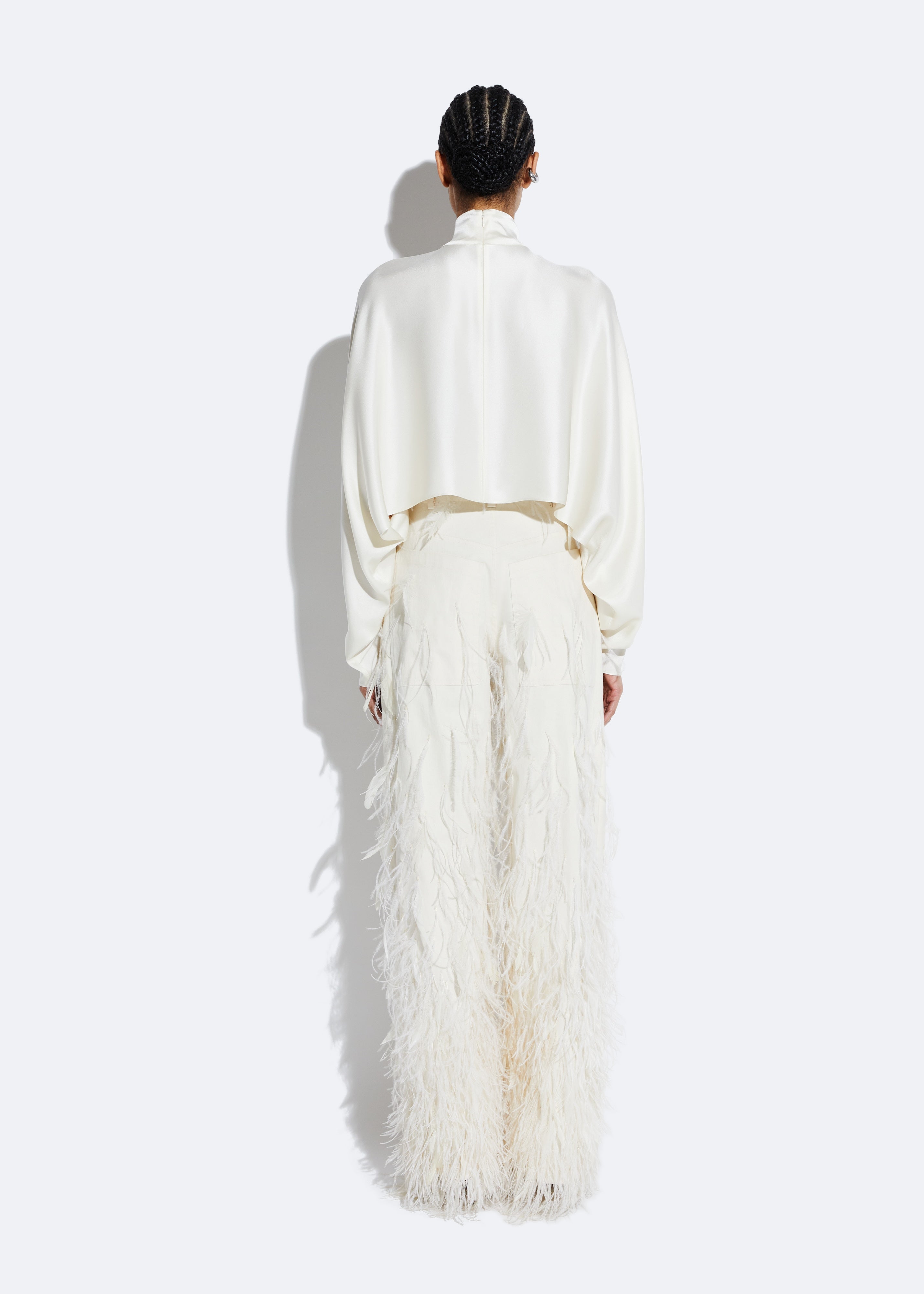 Shop Lapointe Twill Pant With Feathers In Cream