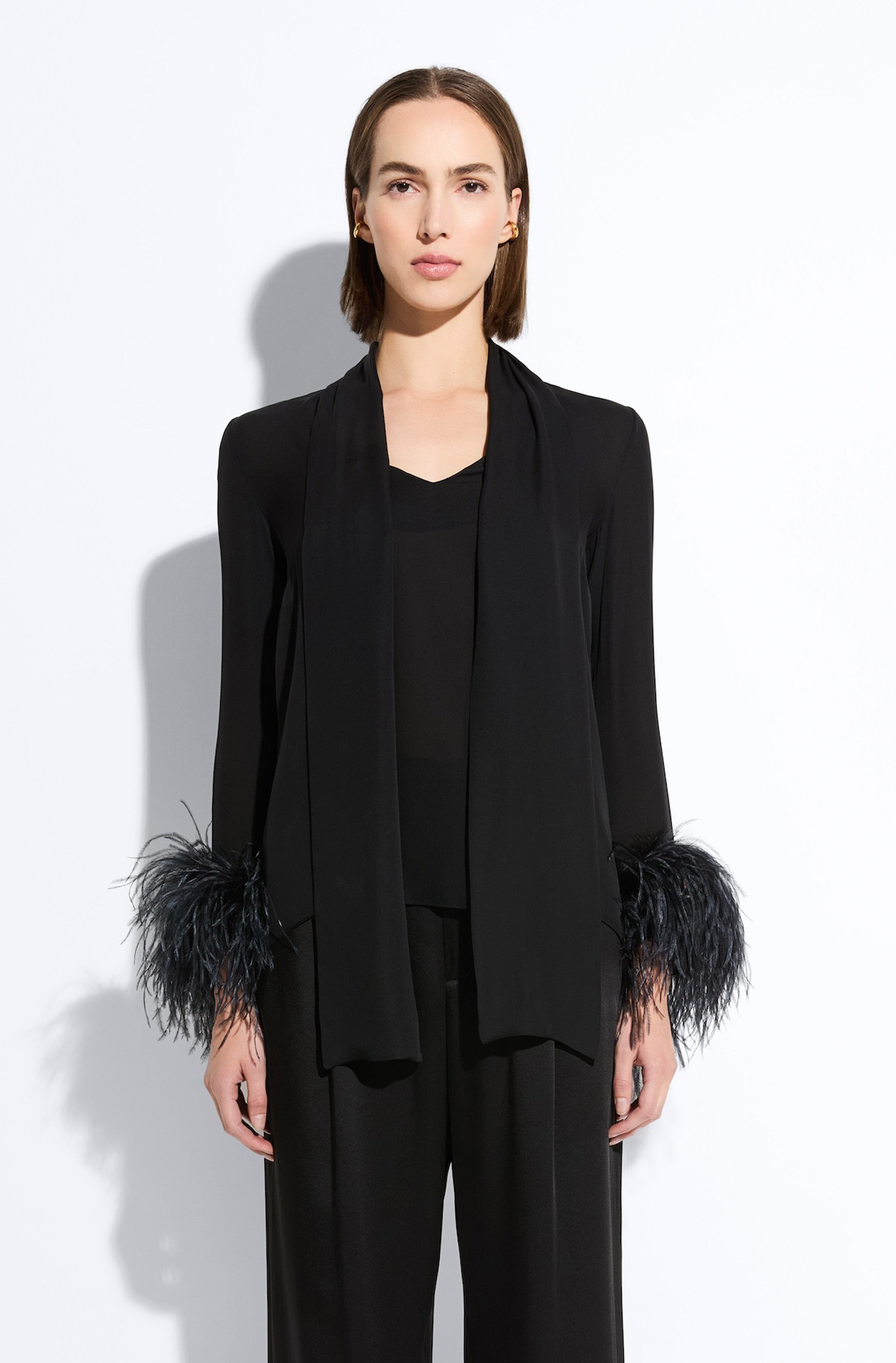 Lightweight Georgette Scarf Top With Feathers