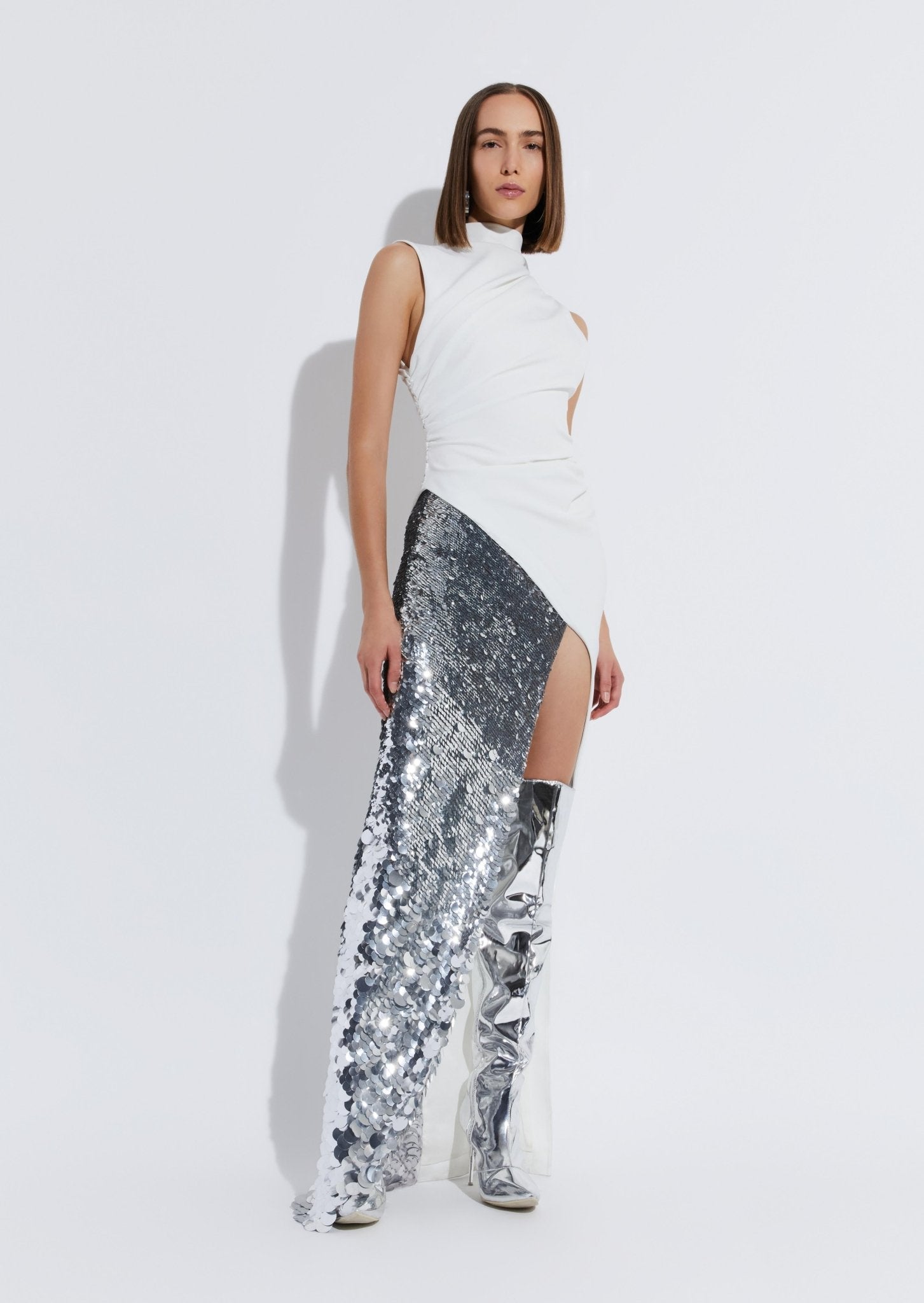 Lapointe Matte Crepe Sleeveless Sequin Maxi Dress In Metallic