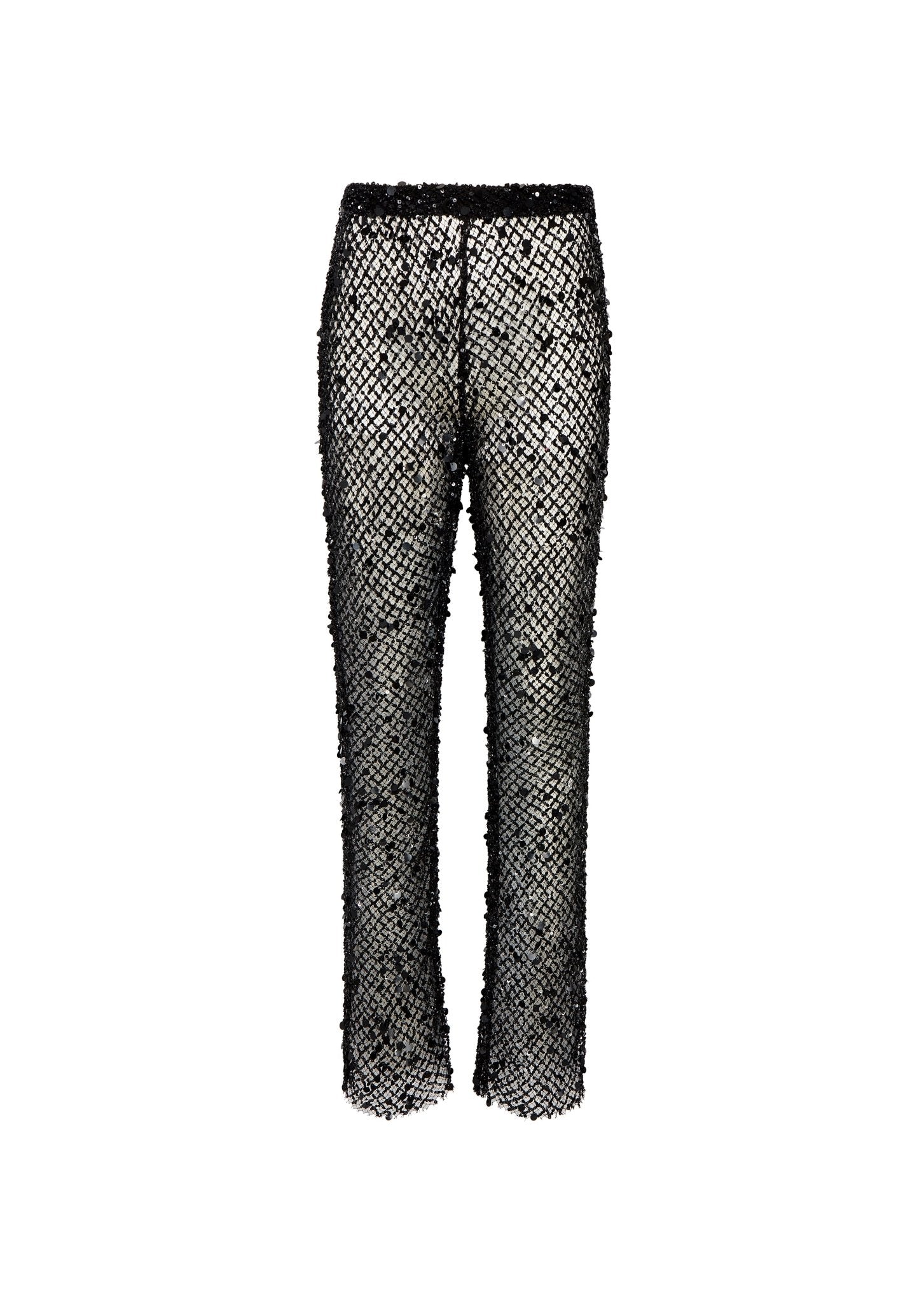 Mesh Sequin Flare Pant in Silver Gray