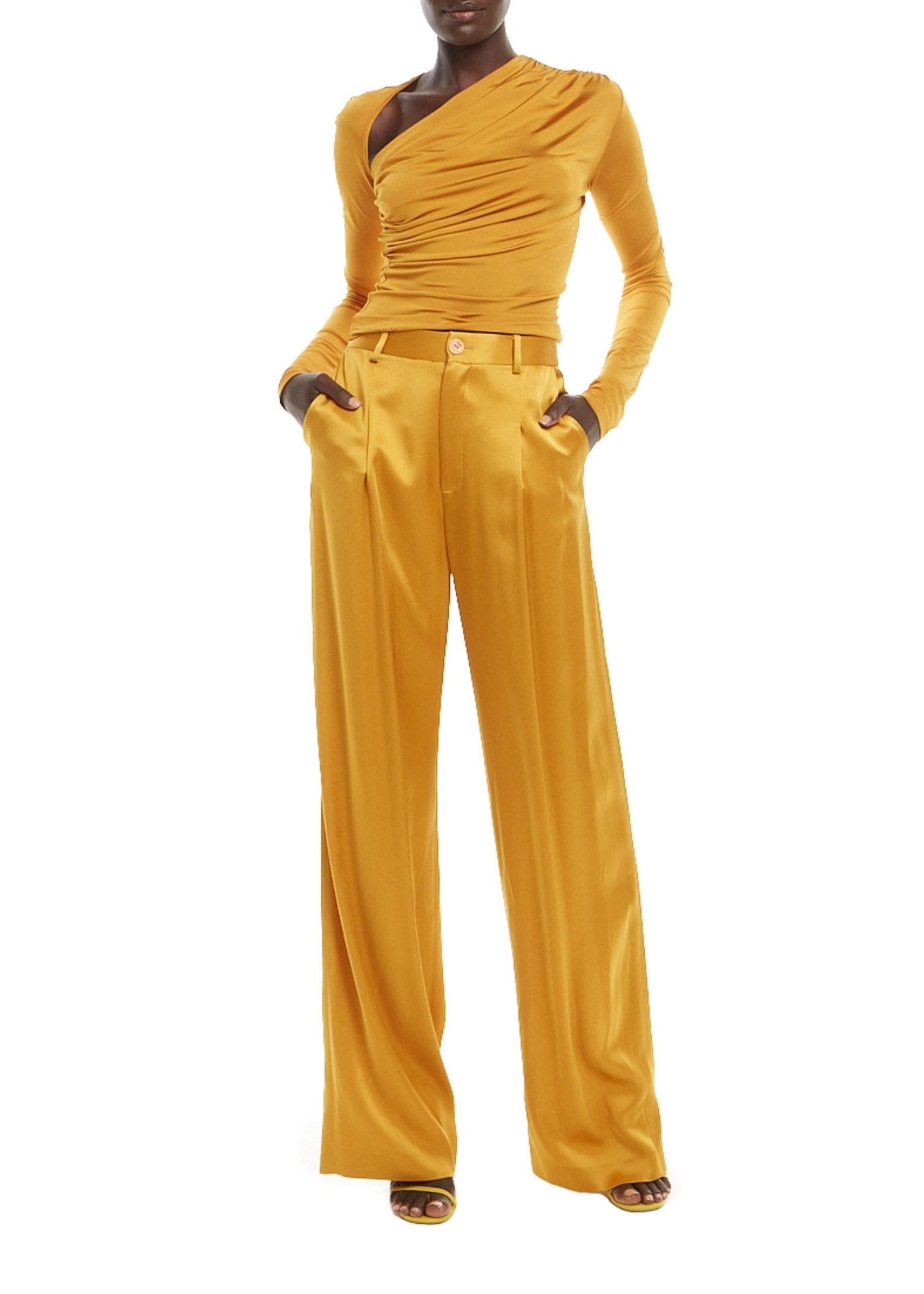Satin Relaxed Pleated Pant in Mustard | LAPOINTE