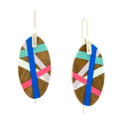 Pink and Teal Wood Earrings 