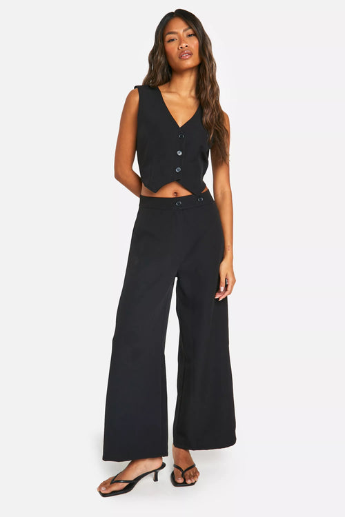 Boohoo Black Woven Tailored Wide Leg Culottes Womens Trousers