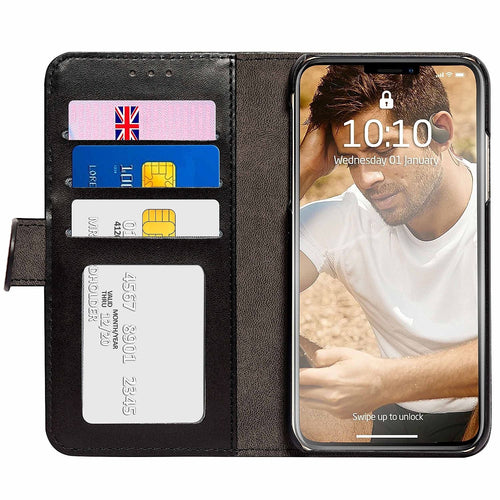 Groov-e Folio Wallet Case Black Faux Leather Wallet Case with Kickstand - Samsung S9