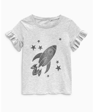 Next Girls Grey Rocket Ruffle Sleeve T-Shirt