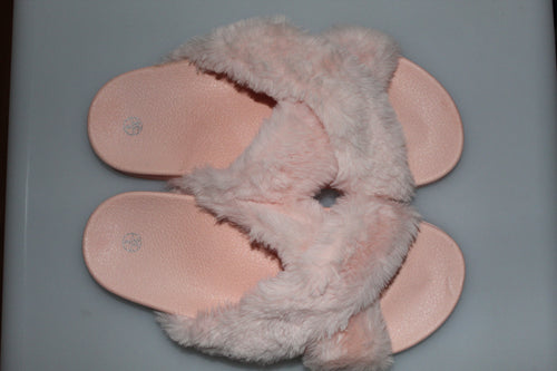Girls/Ladies Long Fluffy Faux Fur Sliders/Slippers