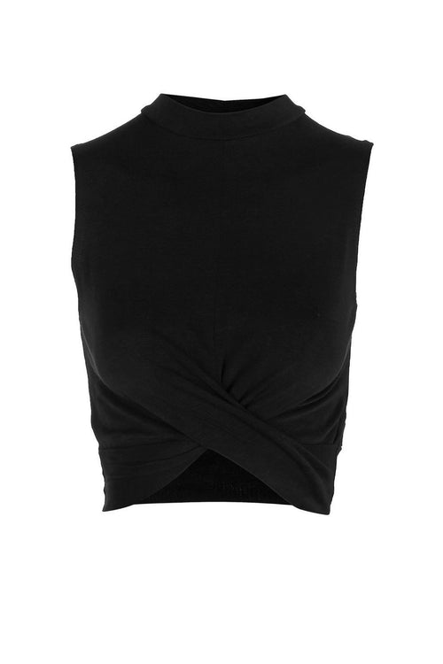 Topshop Petite Girls Black Twist Front Crop Top