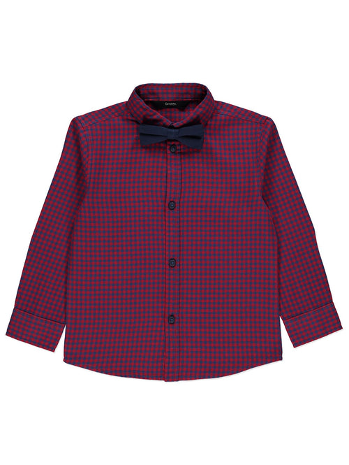 George Red Micro Check Boys Shirt with Bow Tie