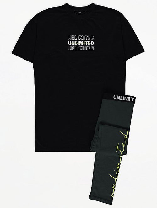 George Girls Black Slogan T-Shirt and Leggings Outfit