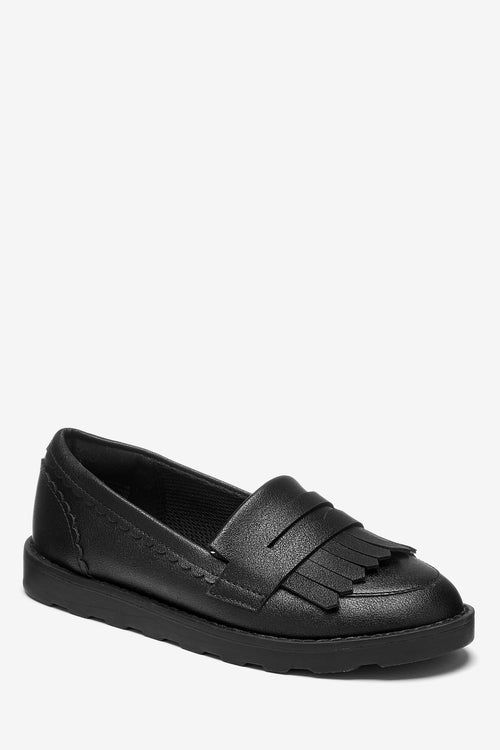 Next Black Fringe Loafers Older Girls School Shoes