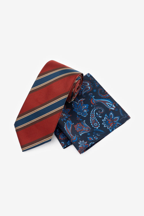 Next Mens Red Striped Tie and Paisley Square Pocket Square Set