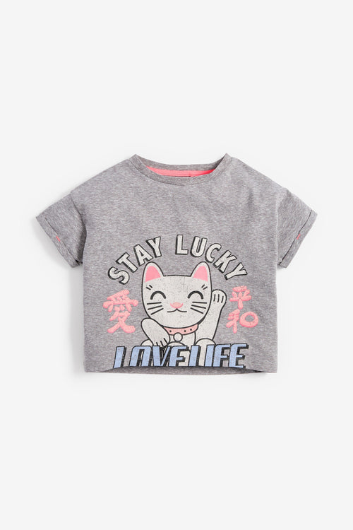 Next Cat Print Grey Graphic Girls T-Shirt