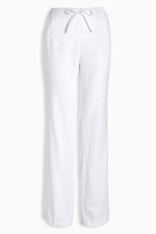 Next Womens White Linen Blend Parallel Trousers