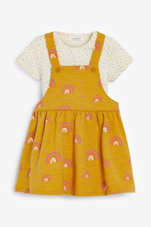 Next Cream Pinafore Dress With Bodysuit Two Piece Baby Girls Set