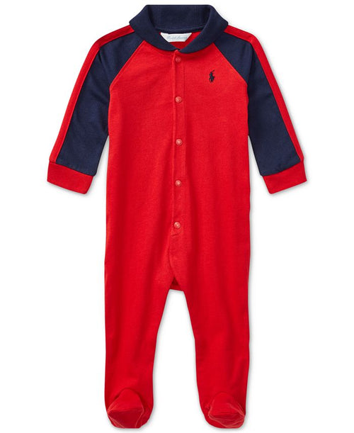 Ralph Lauren Red Cotton Shawl-Collar Baby Boys Coverall 