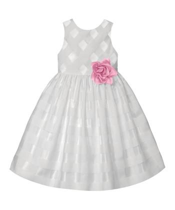 American Princess White & Pink Floral Babydoll Girls Dress