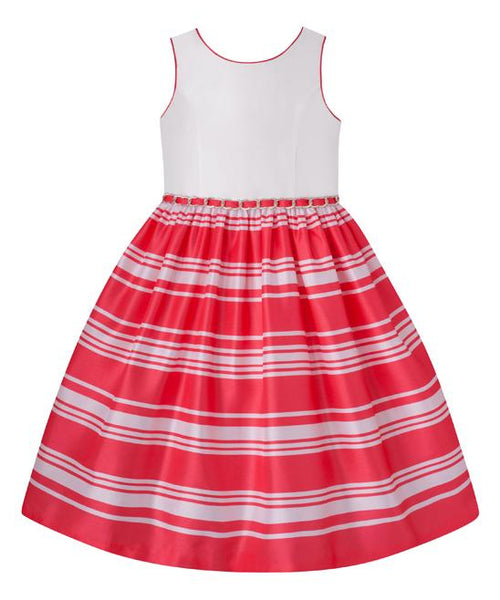 American Princess Girls Coral & White A-Line Girls Dress