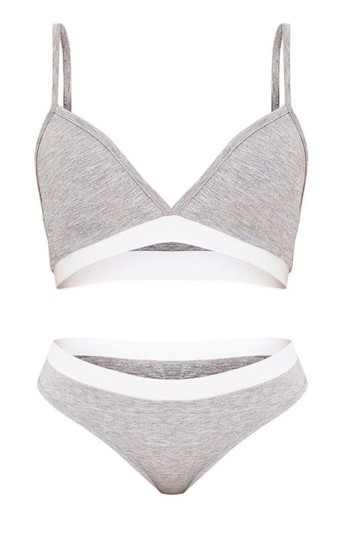 PrettyLittleThing Womens Basic Grey Jersey Bra And Knicker Set