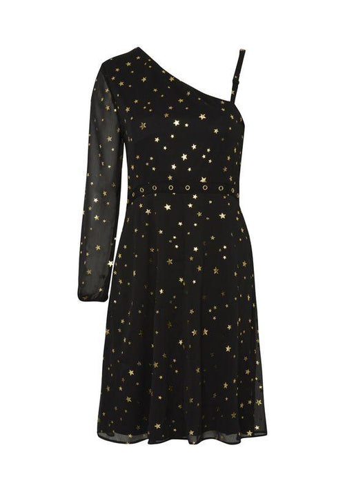 George Womens Gold Star Print Black Dress