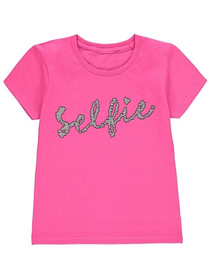 George Pink Selfie Slogan Older Girls T-Shirt