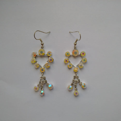 Silver Heart Shaped Earrings with Crystals & Beads