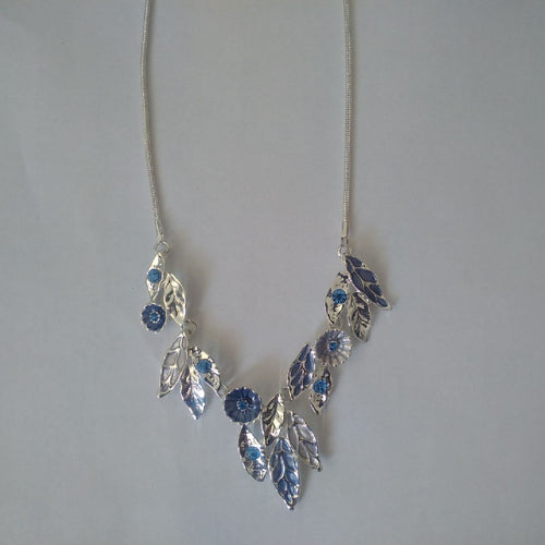 Accessory Silver Plated Blue Tonal Floral Womens Necklace