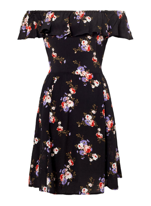 Miss Selfridge Womens Black Floral Print Bardot Skater Dress