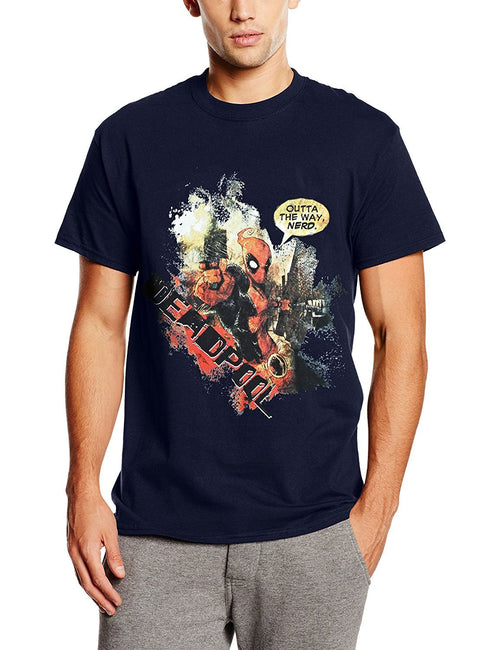Marvel Deadpool Outta The Way Nerd Mens Navy T-Shirt