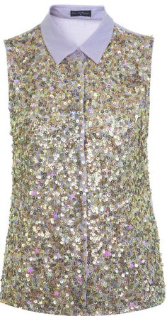 Miss Selfridge Front Sequin Embellished Lilac Sleeveless Shirt