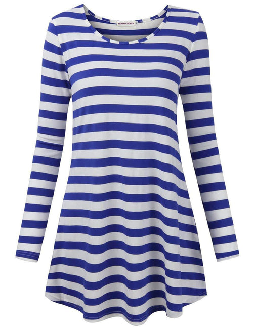 Moosungeek Womens Blue Stripe Pattern Loose Tunic Top