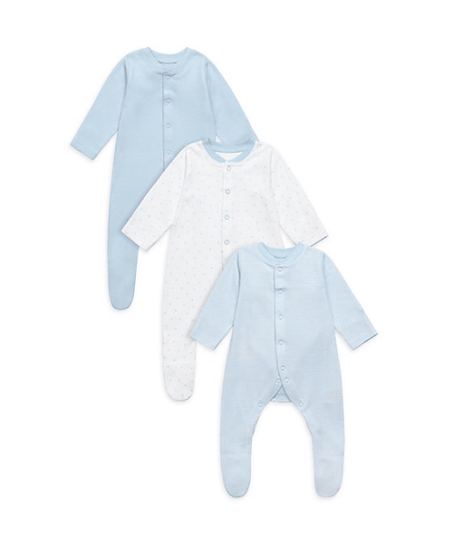Mothercare My First Blue Sleepsuits - 3 Pack