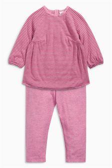 Next Baby Girl Pink Stripe Dress And Leggings Set Outfit