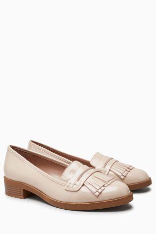 Next Womens Nude Patent Fringe Loafers