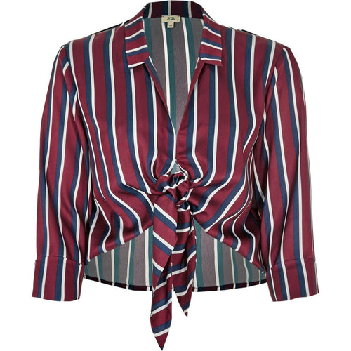 River Island Womens Red Stripe Satin Tie Front Shirt