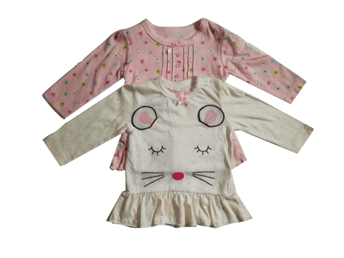 Pep & Co Baby Girls Pink & Cream Two Pack Longsleeve Top