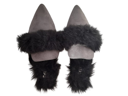 Ego Grey Suede Black Fur Womens Slip on Sandals