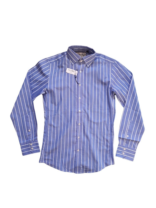 Thomas Pink Damien Blue/White Stripe Slim Fit Button Cuff Mens Shirt