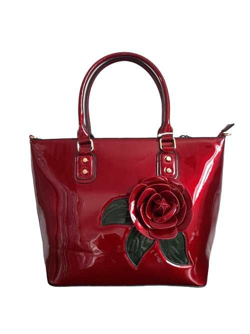 Moda Red Glossy Womens Tote Bag