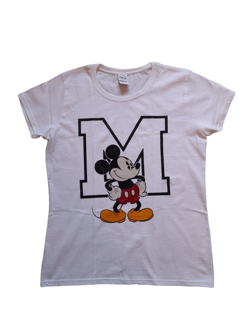 Disney Mickey Mouse White Classic M Plain Womens T-Shirt