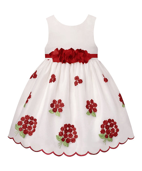 American Princess White & Red Floral-Embroidered A-Line Baby Girls Dress