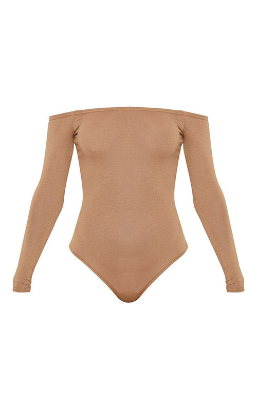 PrettyLittleThing Womens Basic Camel Bardot Bodysuit