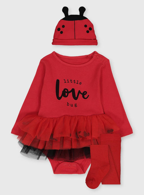 Tu Red Ladybird Love Bug Baby Girls Bodysuit & Tights